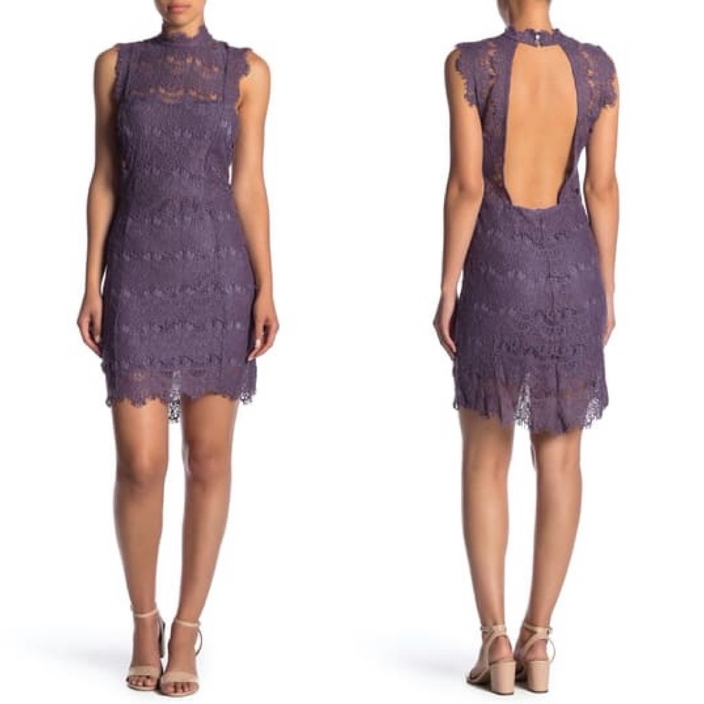 Free People Daydream Lace Mini Dress purple ash